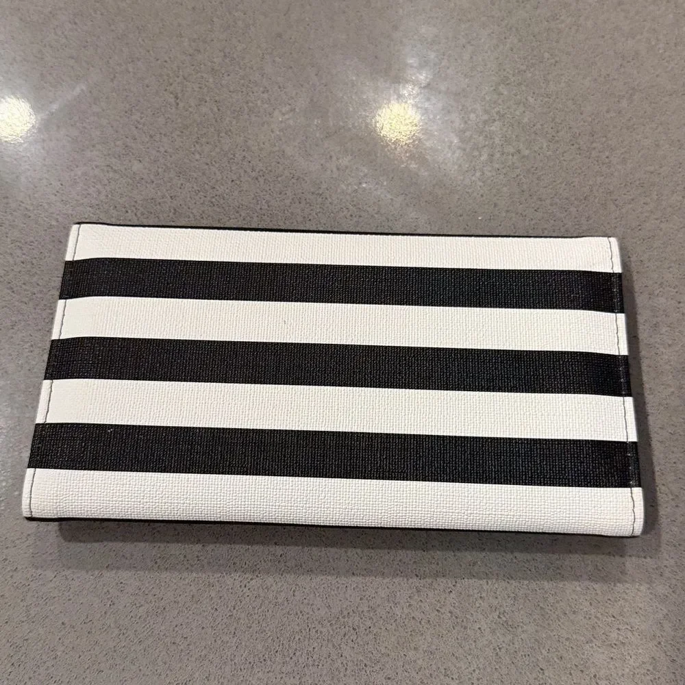 KUT From The Kloth Black/White Striped Tri-Fold Vegan Wallet